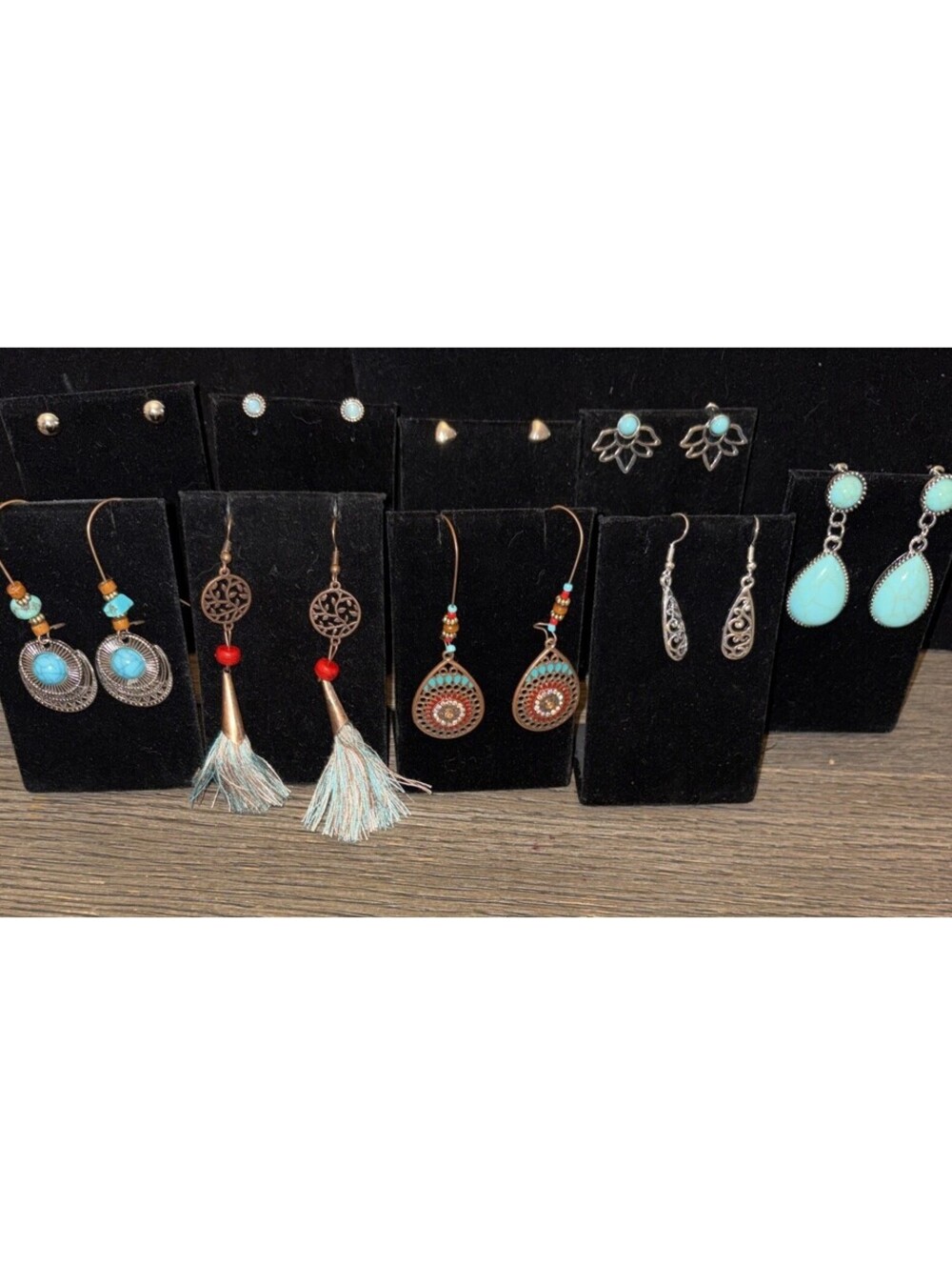 Costume Earrings 9 Pairs Faux Turquoise And Multiple Style Lot !